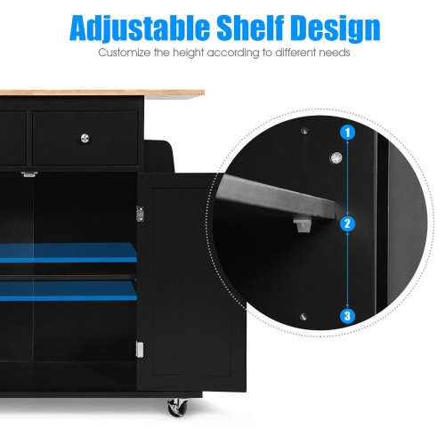 Gymax Rolling Kitchen Island Utility Trolley Cabinet Storage Spice Towel Rack Black