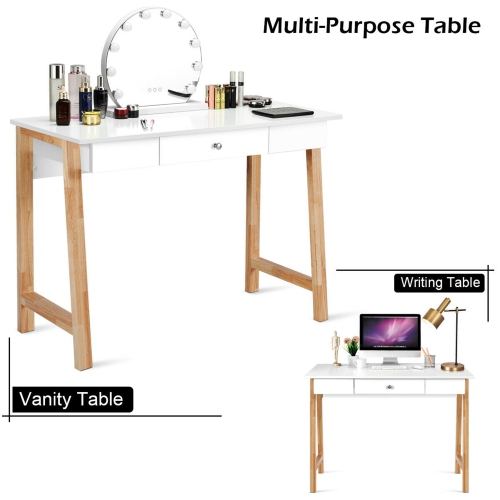 Gymax Computer Desk Laptop PC Writing Table Makeup Vanity Table w/Drawer and Wood Legs
