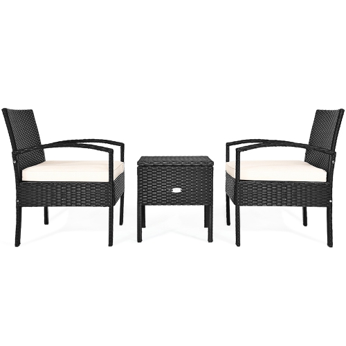 Gymax 3PCS Rattan Patio Conversation Set Outdoor Furniture Set w/ Storage Table