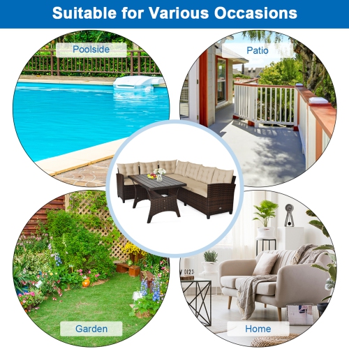 Ensemble de canapé de salle à manger en rotin de marque Gymax 3 pièces avec 6 sièges rembourrés meubles de patio