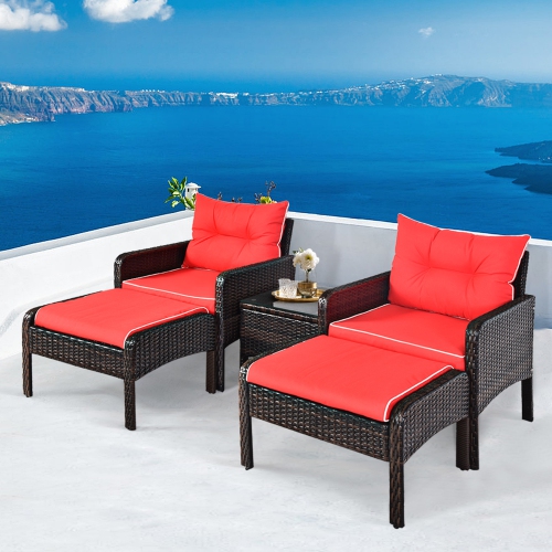 Gymax 5pcs Patio Set Sectional Rattan Wicker Furniture W Red Cushion Best Canada - Best Deal Patio Sets