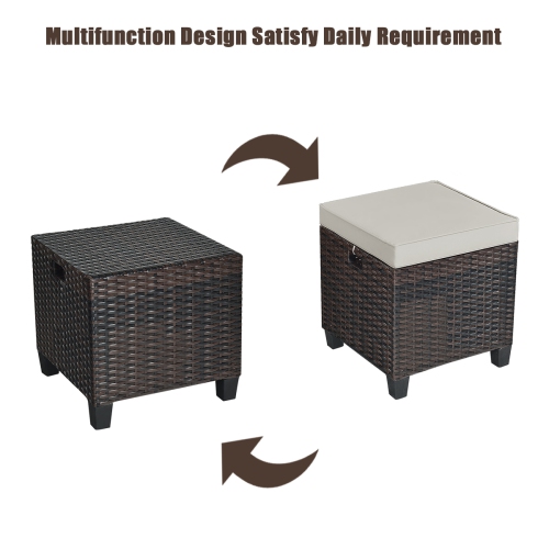 Gymax Set of 2 Patio Rattan Ottoman Footrest Garden Outdoor w/ Brown Cushion