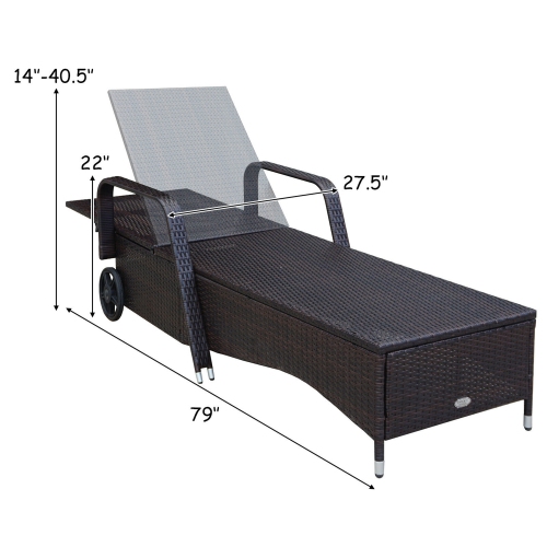 Gymax 2PCS Cushioned Outdoor Wicker Chaise Lounge Chair w/ Wheel Adjustable Backrest