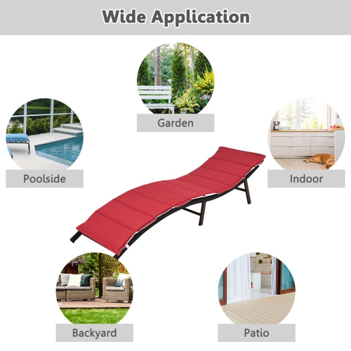 Gymax Set of 2 Folding Wicker Chaise Portable Lounge Chair w/ Double Sided Cushion