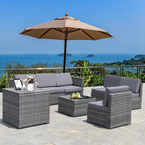 Gymax 8pcs Gray Rattan Wicker Set Cushioned Sectional Sofa Patio Home
