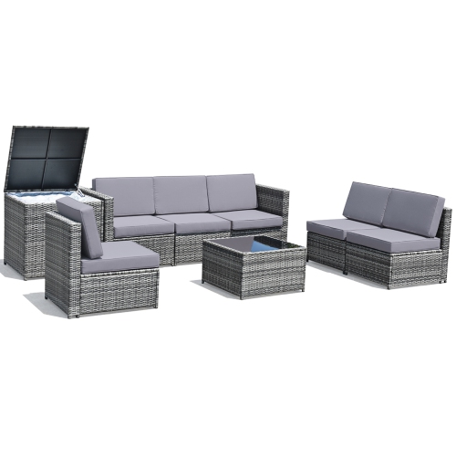 Gymax 8pcs Gray Rattan Wicker Set Cushioned Sectional Sofa Patio Home
