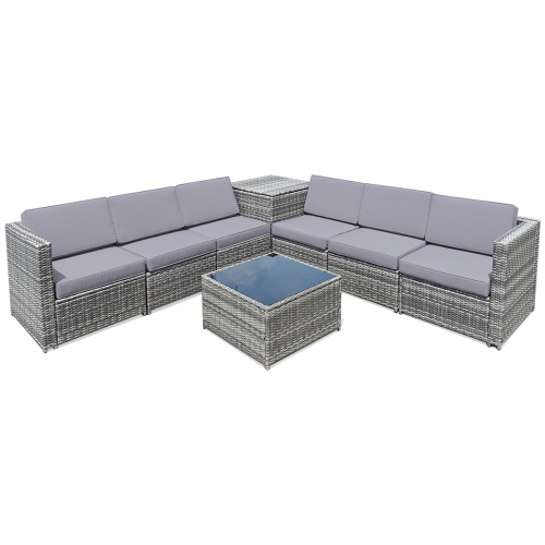 Gymax 8pcs Gray Rattan Wicker Set Cushioned Sectional Sofa Patio Home