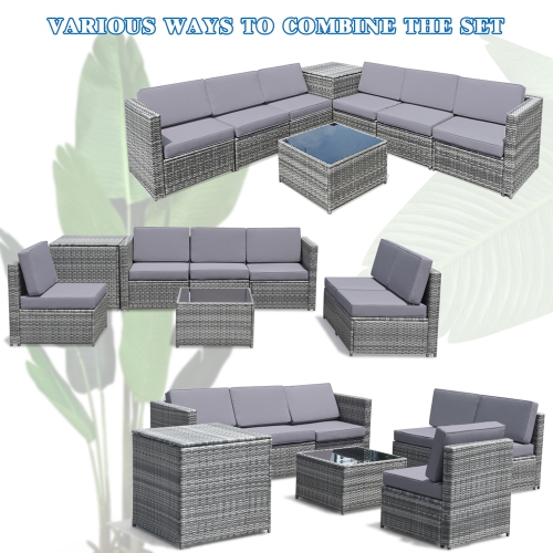 Gymax 8pcs Gray Rattan Wicker Set Cushioned Sectional Sofa Patio Home