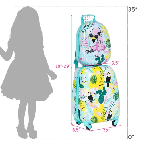 Gymax 2PC Kids Luggage Set Backpack & Rolling Suitcase Travel ABS Flamingos