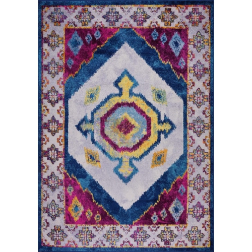 Ladole Rugs Huma Ikat Traditional Style Polypropylene European Mat Carpet in Purple Blue, 2x3