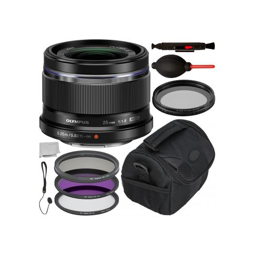 Olympus M.Zuiko Digital 25mm f/1.8 Lens (Black) with Accessory Bundle