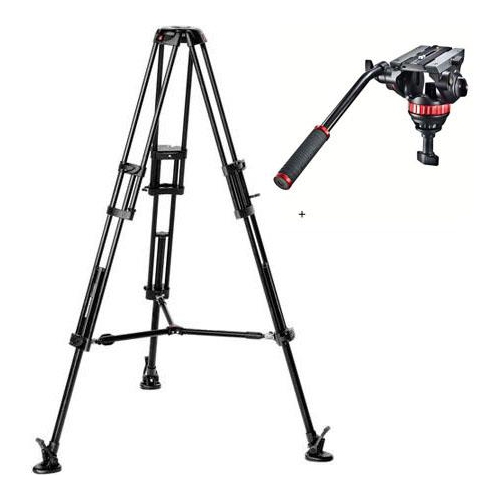 Tripod with fluid video head, Aluminium with Sliding Plate