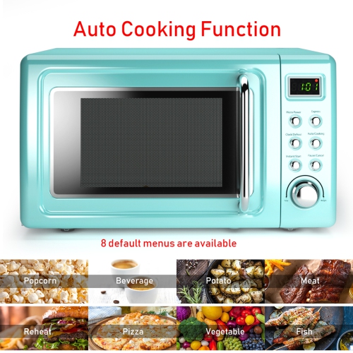 Costway 0.7Cu.ft Retro Countertop Microwave Oven 700W LED Display Glass Turntable