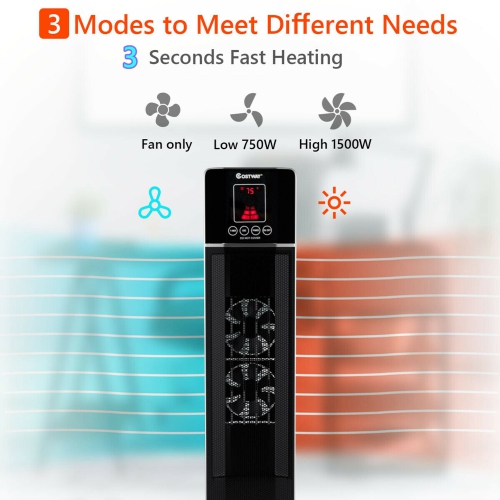 Costway 1500W Portable Oscillating Ceramic Tower Heater w/ Timer Remote Control Room Use