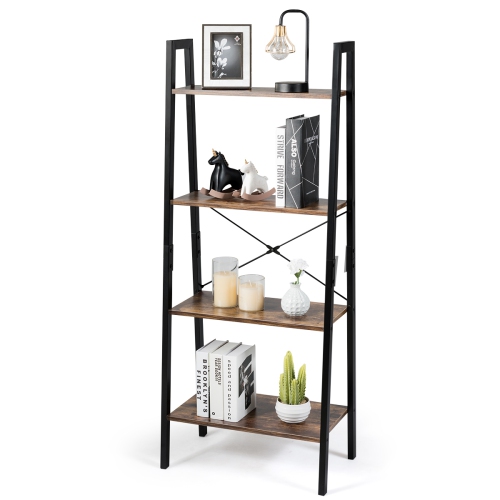 Costway 4 Tier Ladder Shelf Ladder Bookcase Bookshelf Display Rack