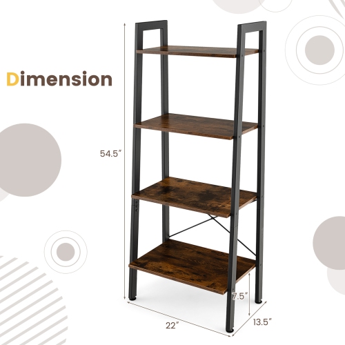 Costway 4-Tier Bookshelf Industrial Display Storage Shelf Plant Flower Stand Metal Frame