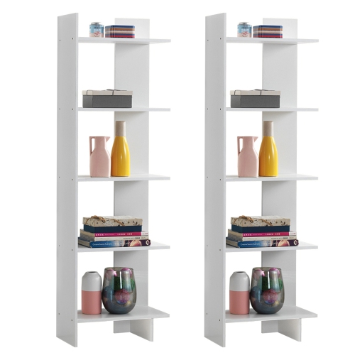 COSTWAY  Set Of 2 Bookcase Storage 5-Tier Open Shelf Display Room Divider