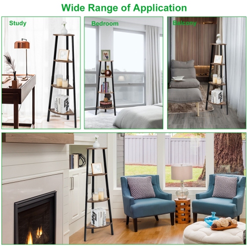 COSTWAY 4-Tier Corner Shelf Metal Storage Rack Bookcase Plant Display Stand Natural