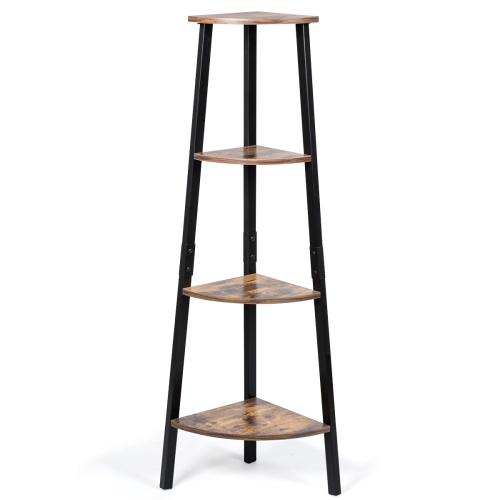 COSTWAY 4-Tier Corner Shelf Metal Storage Rack Bookcase Plant Display Stand Natural