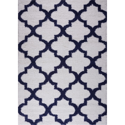 Ladole Rugs Shaggy Fes Abstract Polypropylene Area Rug Carpet in Dark Blue White, 8x11