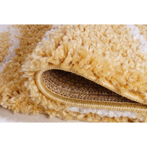 Ladole Rugs Shaggy Rabat Abstract Spirals Indoor Small Mat Doormat in Dark Yellow White, 2x3