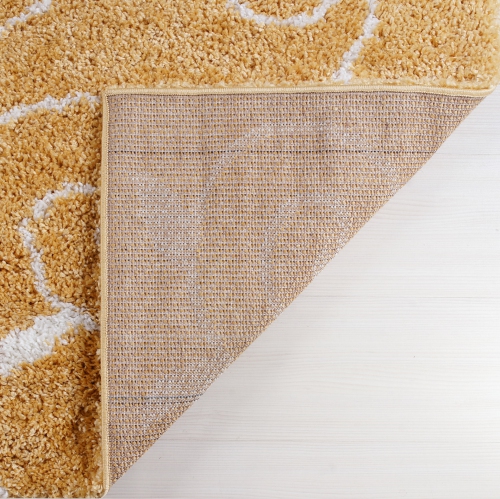 Ladole Rugs Shaggy Rabat Abstract Spirals Indoor Small Mat Doormat in Dark Yellow White, 2x3