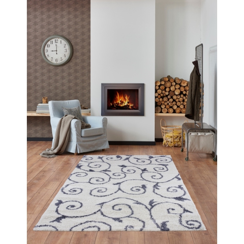Ladole Rugs Shaggy Rabat Abstract Spirals Indoor Area Rug Carpet in White Dark Gray, 8x11