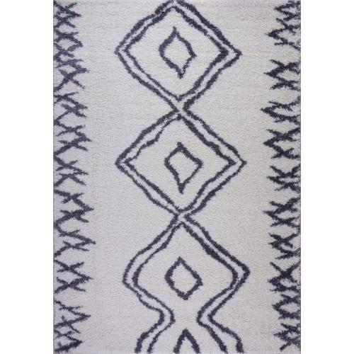 Ladole – Tapis contemporain Shaggy Casablanca, petit tapis, blanc foncé, 2 x 3