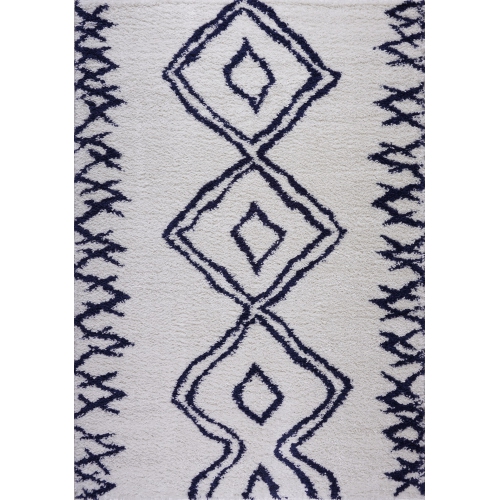 Ladole Rugs Shaggy Casablanca Contemporary Abstract Small Mat Doormat in Dark Blue White, 2x3