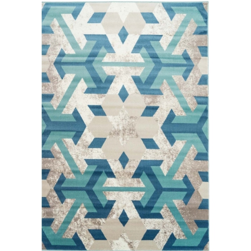 Ladole Rugs Inspiration Collection Irish Geometric Machine Made Area Rug Carpet in Blue, 8x11