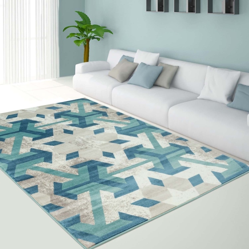 Ladole Rugs Inspiration Collection Irish Geometric Machine Made Area Rug Carpet in Blue, 8x11