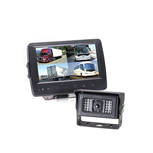 Backup Camera System with Waterproof Quad View Monitor and Heated Camera 66' Cable