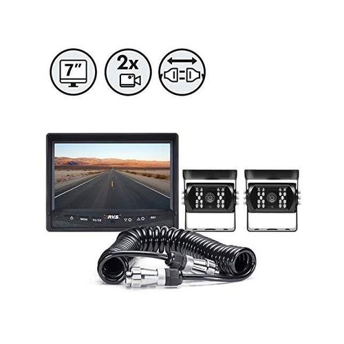 7" Display 2 x Backup Cameras Trailer Quick Connect/Disconnect Kit Power Harness 33ft Cable