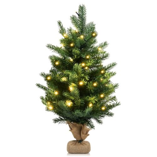 COSTWAY  24'' Pre-Lit Tabletop Fir Artificial Christmas Tree With 35 Led Lights And Timer