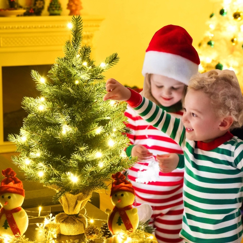 Costway 24'' Pre-Lit Tabletop Fir Artificial Christmas Tree with 35 LED Lights and Timer