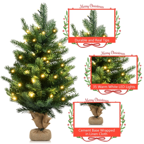 Costway 24'' Pre-Lit Tabletop Fir Artificial Christmas Tree with 35 LED Lights and Timer