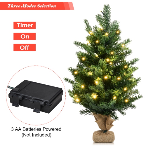 Costway 24'' Pre-Lit Tabletop Fir Artificial Christmas Tree with 35 LED Lights and Timer