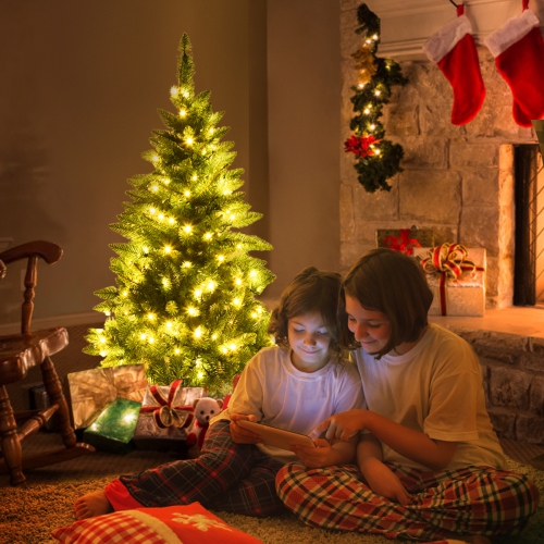 Costway 5ft Pre-lit PVC Artificial Half Christmas Tree 8 Flash Modes w/ 250 LED Lights