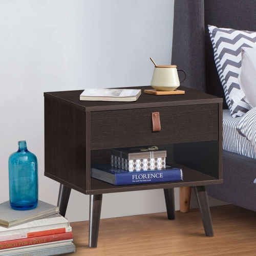 Costway Nightstand Sofa Side End Table Bedside Table Drawer Storage