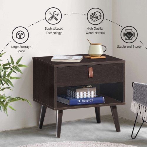 Costway Nightstand Sofa Side End Table Bedside Table Drawer Storage
