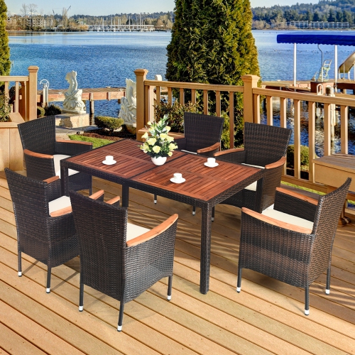 Classic Rattan Patio Dining Set, Best Wood For Outdoor Dining Table