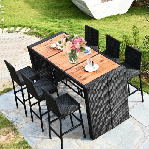 Costway Modern 7-Piece Patio Dining Set Rattan Wicker Bar Stools&Table