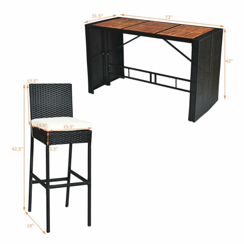 Costway Modern 7-Piece Patio Dining Set Rattan Wicker Bar Stools&Table