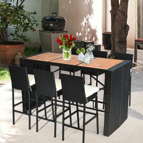 Costway Modern 7-Piece Patio Dining Set Rattan Wicker Bar Stools&Table