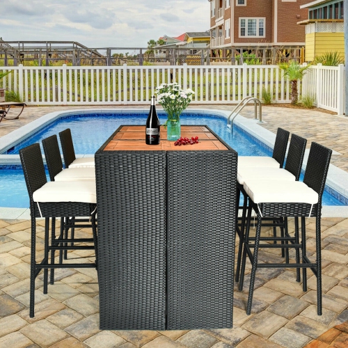 Costway Modern 7-Piece Patio Dining Set Rattan Wicker Bar Stools&Table