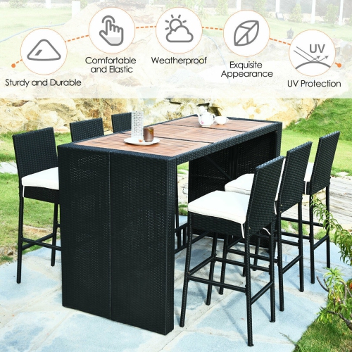Costway Modern 7-Piece Patio Dining Set Rattan Wicker Bar Stools&Table