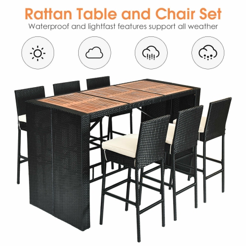 Costway Modern 7-Piece Patio Dining Set Rattan Wicker Bar Stools&Table