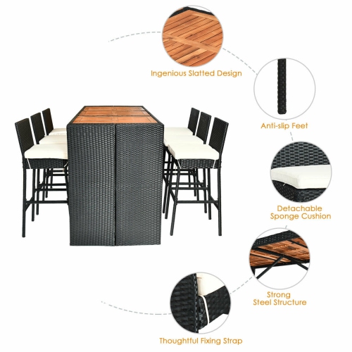 Costway Modern 7-Piece Patio Dining Set Rattan Wicker Bar Stools&Table