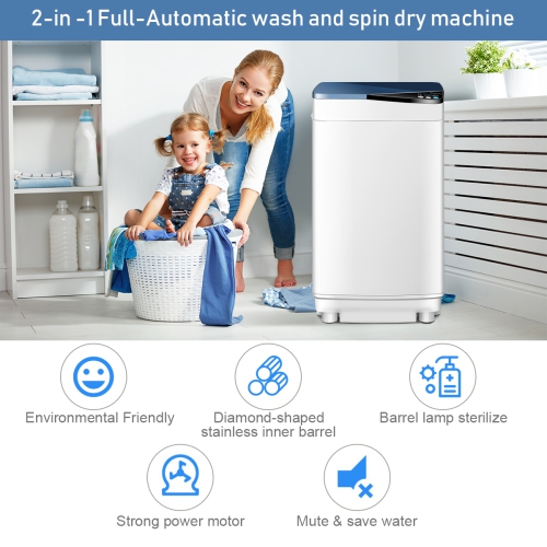 Costway Full-Automatic Portable Washing Machine 7.7lbs Washer with Germicidal UV-Light Spinner - Blue