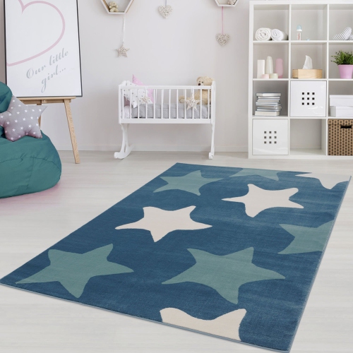 Ladole Rugs Stars Pattern Kids Rug Machine Made Indoor Area Rug Carpet in White Blue, 7x10